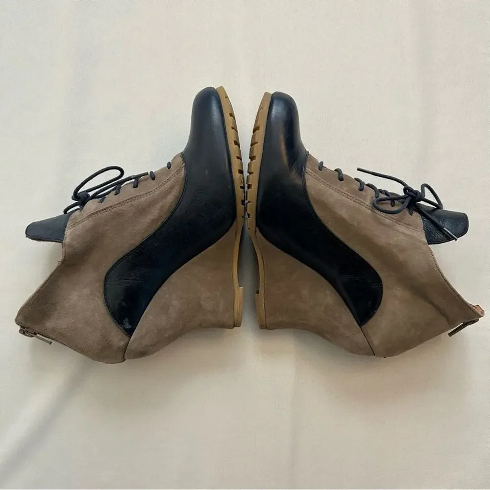 Anthropologie Lucky Penny City Spectator Wedges Taupe Navy Blue Eur 37